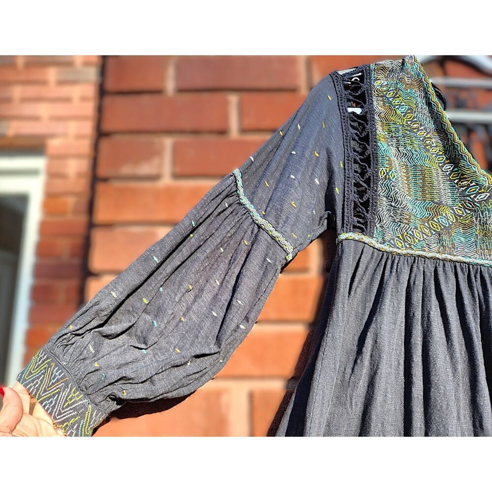 Free People Embroidered Much Love Tunic-Dress - Crochet Trim - Small - Picture 9 of 11